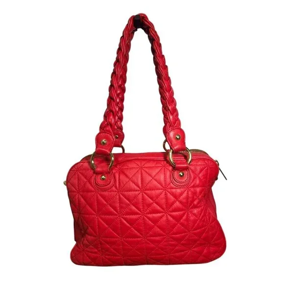 Cynthia Rowley Quilted Red Crossover Handbag With Braided Straps & Gold Hardware - Picture 3 of 15